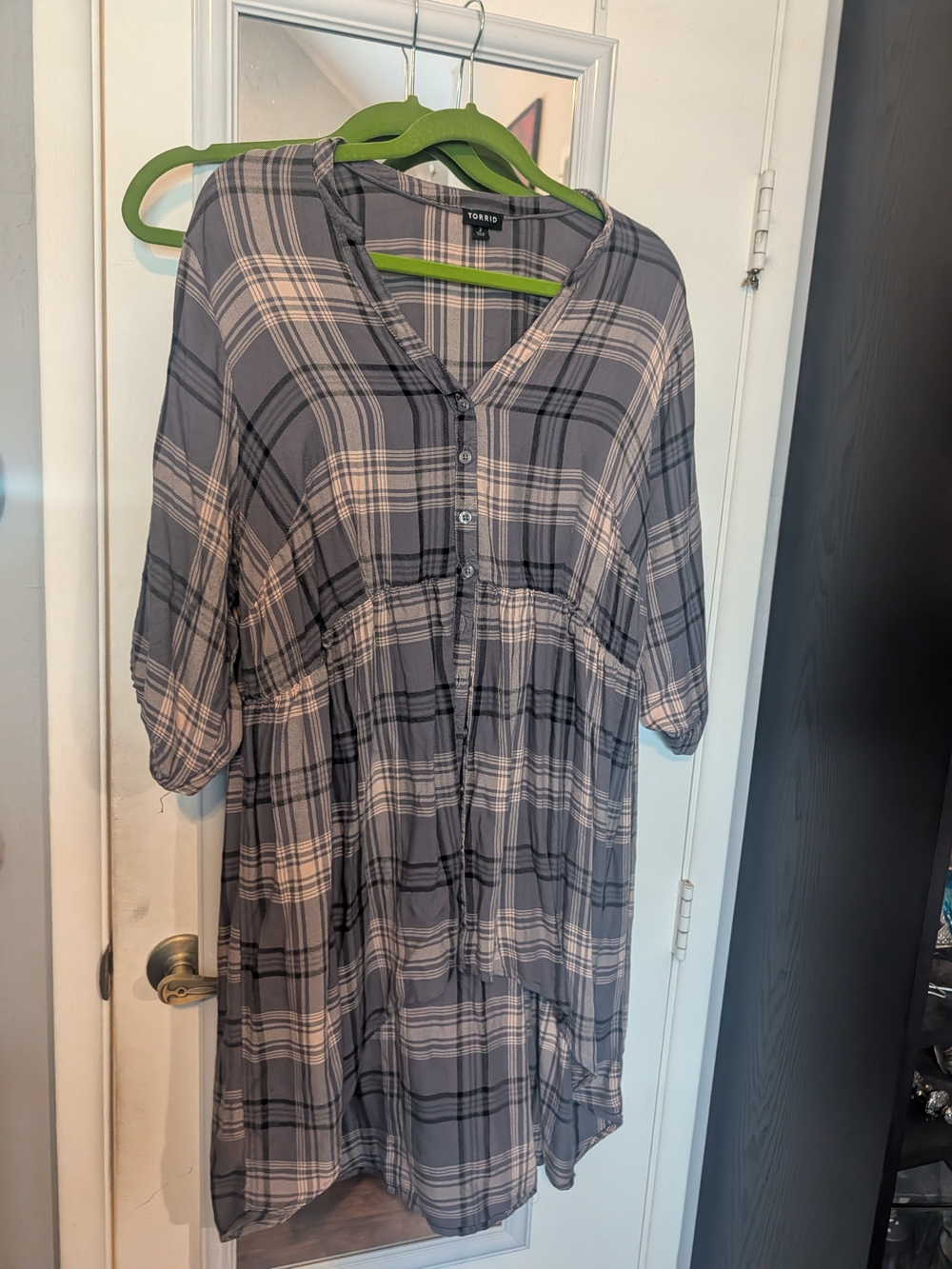 Torrid Gray Plaid Button-Front Tunic Top